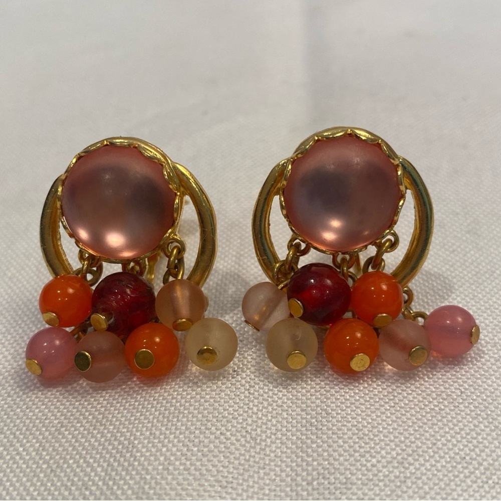 Vintage DVF Diane Von Furstenberg Gold Clip On Earrings, 80s Glam Power Dressing